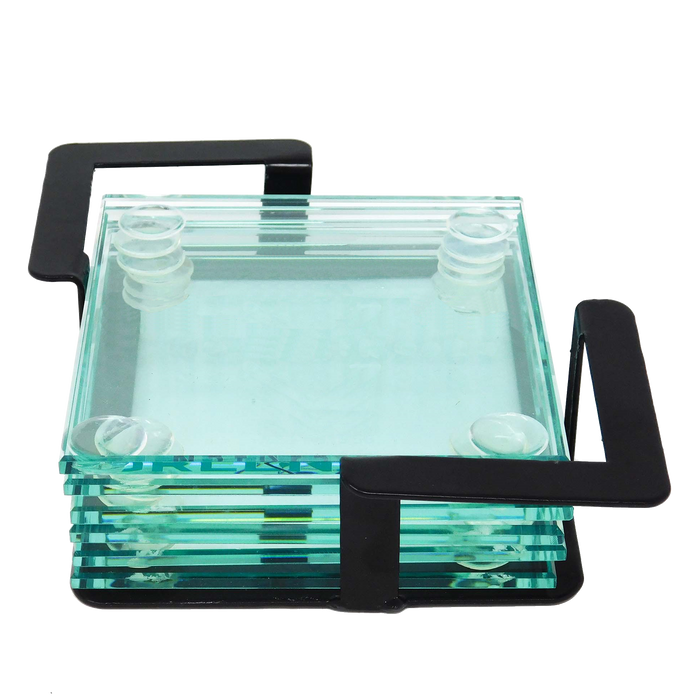 SMGSC Square 6 Piece Glass Coaster Set with Metal Stand