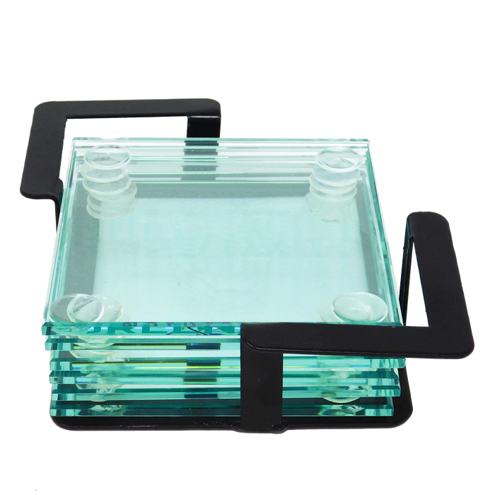 SMGSC Square 6 Piece Glass Coaster Set with Metal Stand Shilling